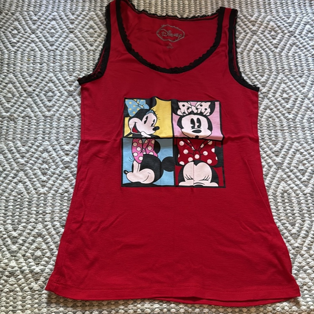 🎀Set of two Disney Mickey Minnie Red Gray Tank Pajama Tops juniors medium 7/9 - Picture 2 of 6